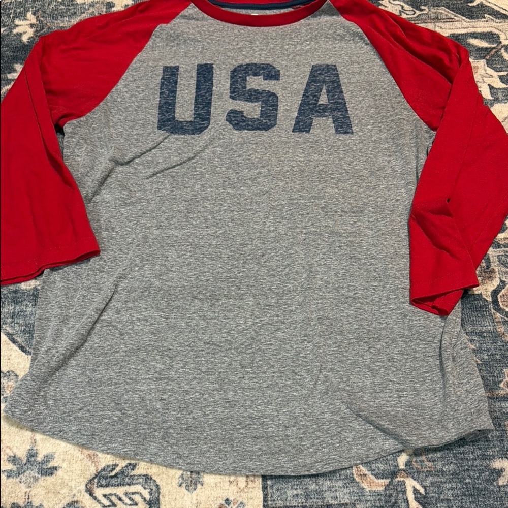 Gray & Red USA Raglan Baseball Tee